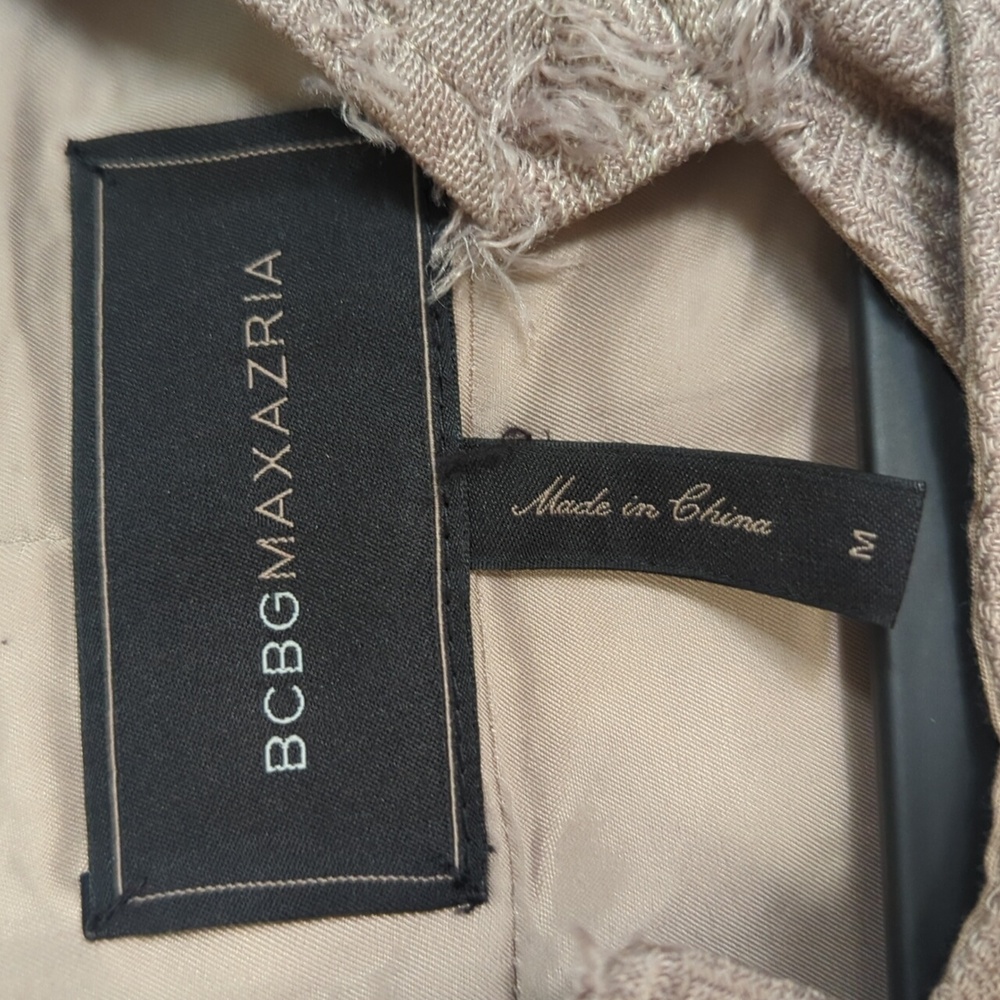 NWOT BCBGMaxAzria Brown Beige Mixed Media Fringe Moto Zipper Jacket Medium - Picture 7 of 7